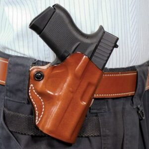 DESANTIS MINI SCABBARD HOLSTER - RH OWB LEATHER RUGER LC9 TAN