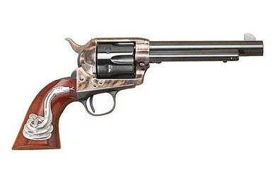 Cimarron MP411SSI01 Man With No Name .45 LC 5.5" 6 Rounds Case Hardened w/ Snake Inlay RH Side