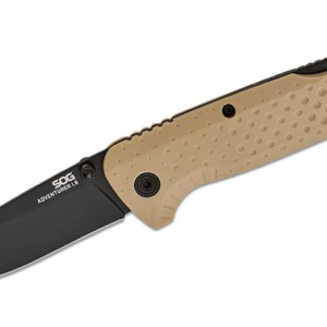 SOG Adventurer LB Lockback Folding Knife 3"" Black PVD Drop Point Blade, FDE Flat Dark Earth GRN Handles