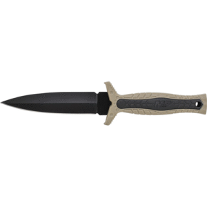 M&P Fixed Blade Boot Knife, Spear Point False Edge Blade, Rubberized Handle w/Brown Rubber Insert