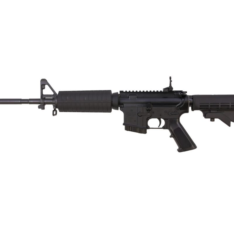 Bushmaster M4 Patrolman's Flat Top-CA AR15 Rifle - Black | 5.56NATO | 16" Barrel | M4 Handguard | A2 Flash Hider | M4 Collapsible Stock | Flip-Up Rear Sight | Fixed 10rd Mag | CA Compliant