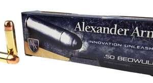 Alexander Arms 50 Beowulf Ammunition AB350RSBOX 350 Grain Plated Round Shoulder 20 Rounds