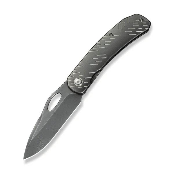 WEKNIFE Inmate Front Flipper & Thumb Hole Knife Polished Gray Titanium Handle With Satin Raindrops (3.7"" Polished Gray CPM 20CV Blade)