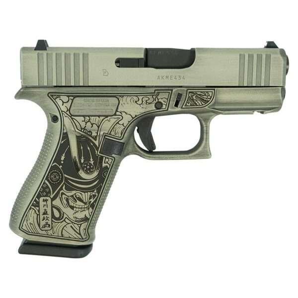 Glock 43x Custom "Bushido Mask" Battleworn Slide Sand Handgun 9mm Luger 10rd Magazines (2) 3.4" Barrel Accessory Rail USA Made