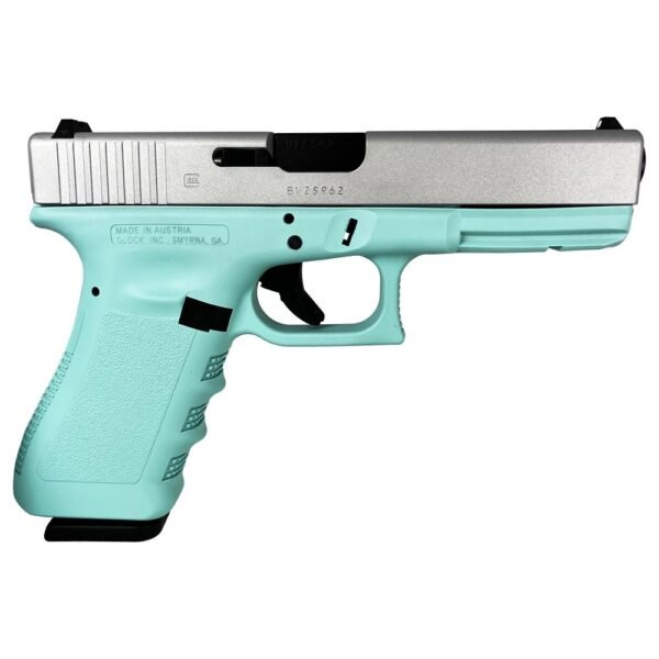 Glock 17 Gen 3 Custom "Robin's Egg Blue Frame Crushed Silver Slide" Handgun 9mm Luger 17/rd Magazines (2) 4.49" Barrel Austria