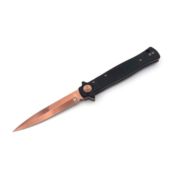 COBRATEC STILETTO BUTTON LOCK BLACK G10 ROSE GOLD BLADE
