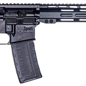 ATI MilSport AR-15 rifle chambered in .300 Blackout with 16″ barrel, 10″ M-LOK rail, 5/8×24 threaded muzzle, and 30-round mag.