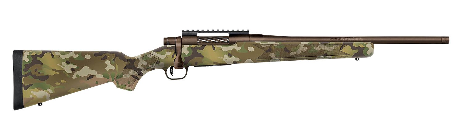 Mossberg 28279 Patriot  Compact 450 Bushmaster 4+1 18" Patriot Brown Cerakote Threaded Bull Barrel, Patriot Brown Cerakote Steel Receiver w/Picatinny Rail, MultiCam Fixed Synthetic Stock