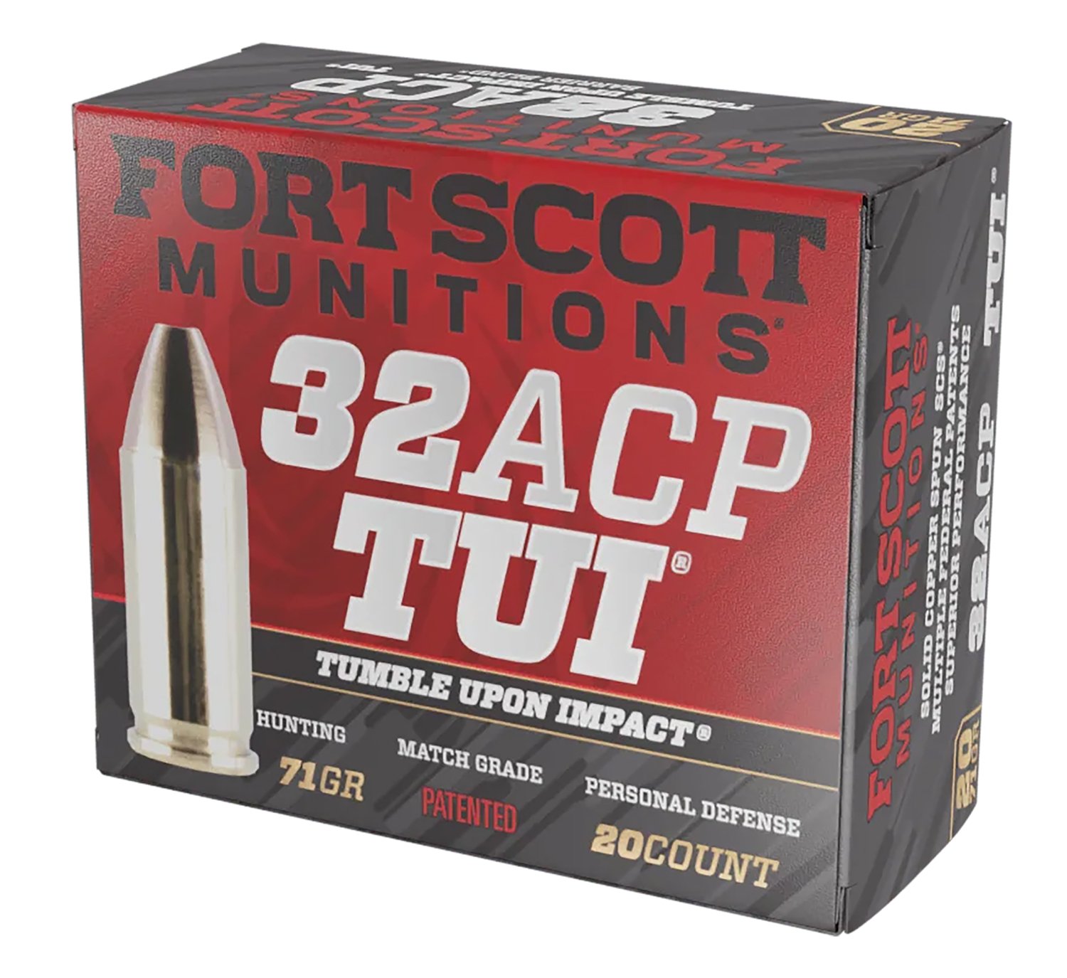 155057.jpg Fort Scott Munitions 32ACP71SCV Tumble Upon Impact (TUI) 32ACP 71gr Solid Copper Spun 20 Per Box/25 Case