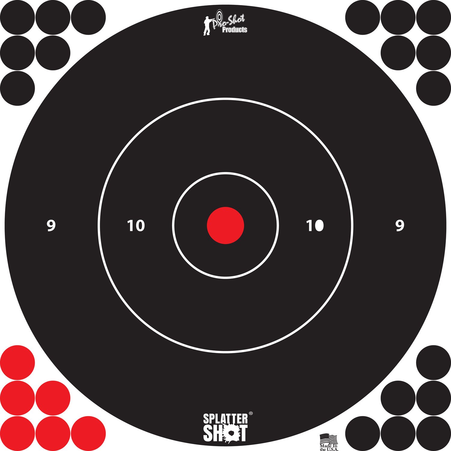 106382.jpg Pro-Shot 12BWHTE5PK SplatterShot Self-Adhesive Paper Black/White 12" Bullseye 5 Pack