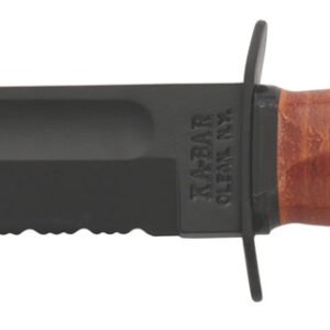 Ka-Bar 1252 USMC  5.25" Fixed Clip Point Part Serrated Black 1095 Cro-Van Blade, Brown Leather Handle, Includes Sheath