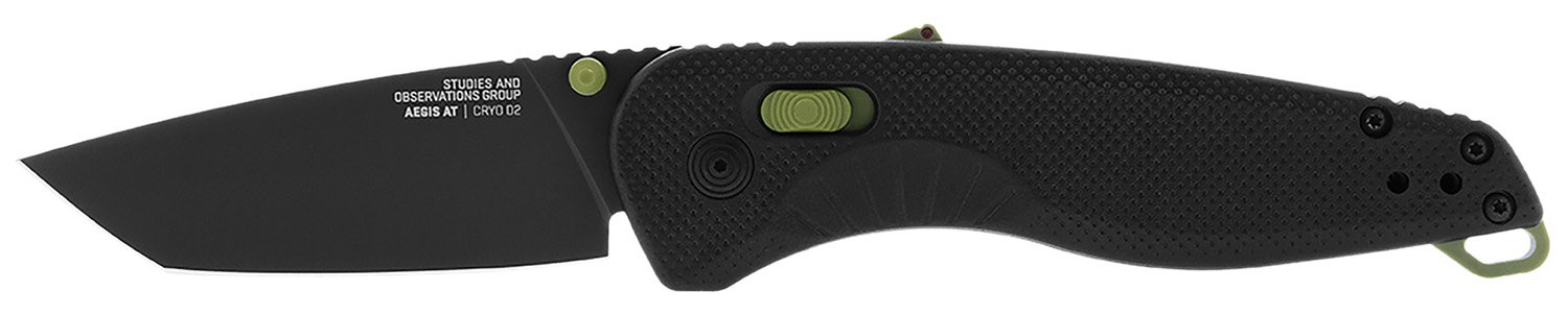 S.O.G SOG11410941 Aegis AT 3.13" Folding Drop Point Plain Black TiNi Cryo D2 Steel Blade/Black w/Moss Accents GRN Handle