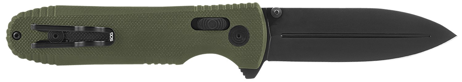 S.O.G SOG12610257 Pentagon XR 3.60" Folding Spear Point Plain Black TiNi Cryo CTS XHP Blade/OD Green G10 Handle Includes Pocket Clip