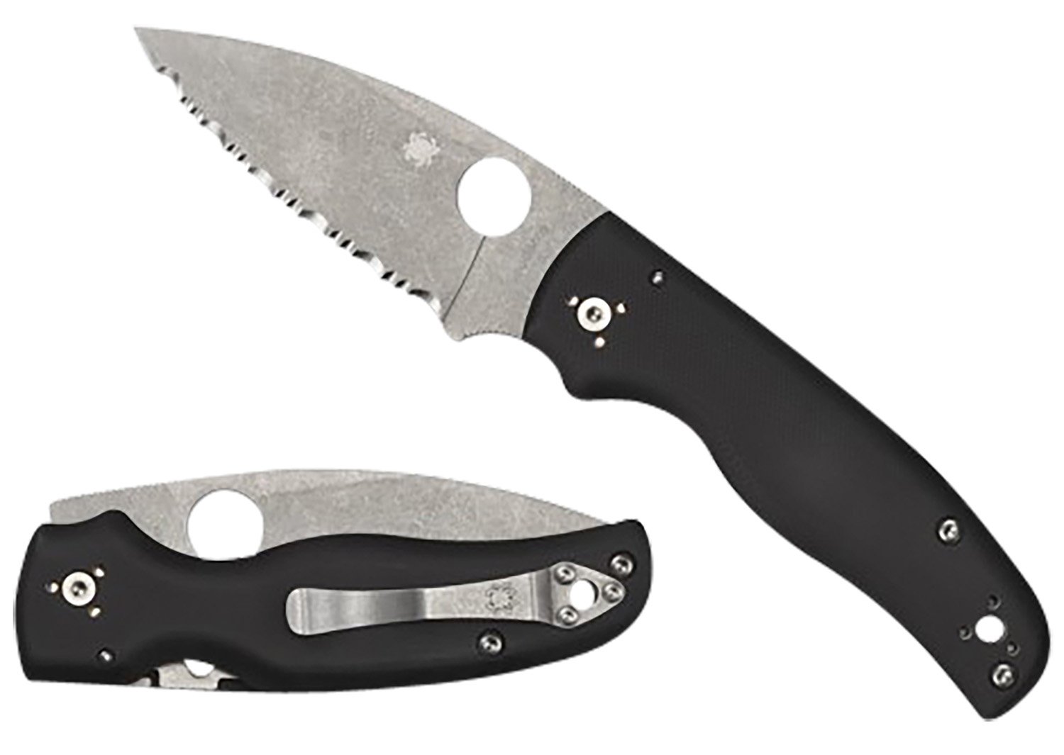 Spyderco C229GS Shaman  3.58" Folding Serrated Stonewashed CPM S30V SS Blade/ Black Textured G10 Handle Includes Pocket Clip