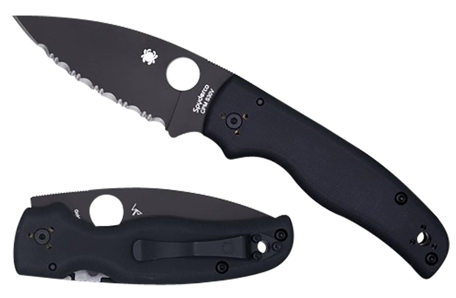 Spyderco C229GSBK Shaman  3.58" Folding Serrated Black DLC CPM S30V SS Blade/Black Textured G10 Handle Includes Pocket Clip