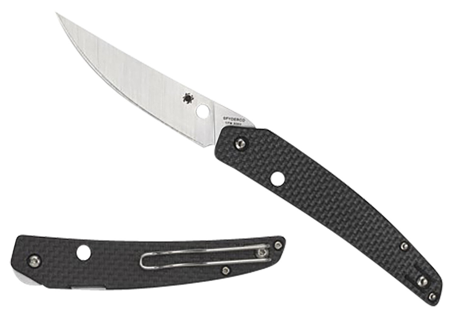 Spyderco C242CFP Ikuchi  3.26" Folding Plain CPM S30V SS Blade/Black Textured Carbon Fiber/G10 Handle Includes Pocket Clip