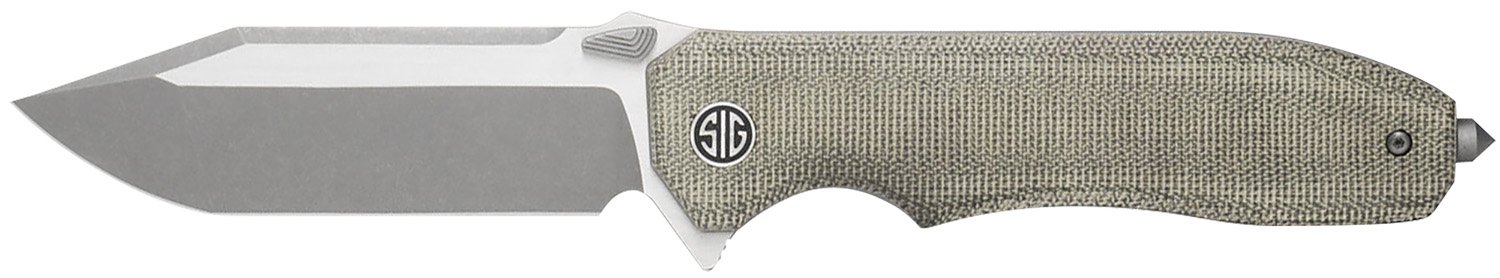 Sig Sauer Knives VA9GT Validus  3.78" Folding Modified Tanto Plain Dark Acid Stonewash/Satin M390 Steel Blade, 4.76" Green Canvas Micarta Handle