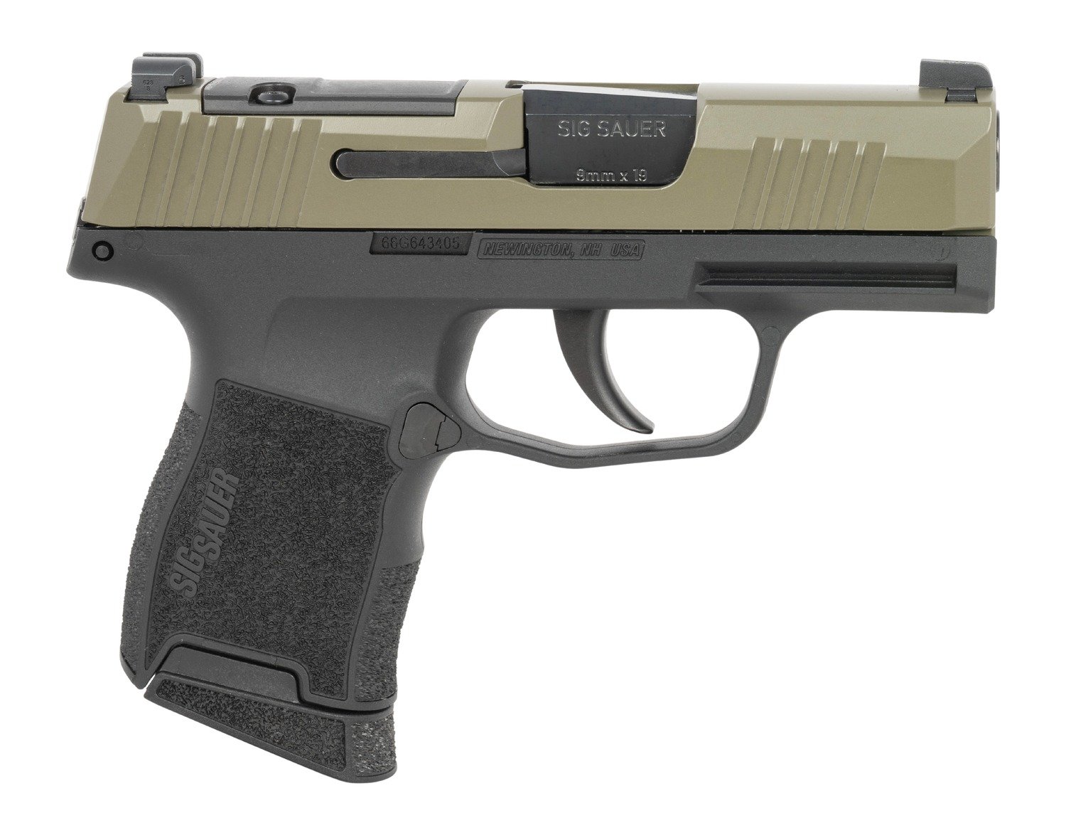 Sig Sauer 3659GXR3P P365  Micro-Compact 9mm Luger 10+1 3.10" Black Barrel, Moss Green Stainless Steel Optic Ready/Serrated Slide, Black Alloy Frame w/Accessory Rail, Textured Grip, RMSc Footprint