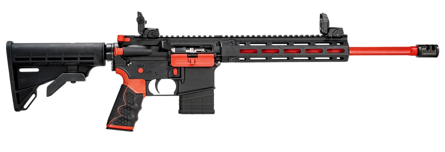 188403-1.jpg Tippmann Arms A101342 M4-22 Redline 22 LR 10+1 16" Red Duracoat Fluted Threaded Barrel, Matte Black Aluminum Receiver w/Picatinny Rail, M-LOK Handguard, Composite Forend, Black Adj CAR15 Polymer Stock