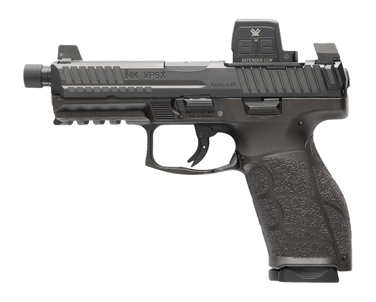 HK 81001364 VP9A1 X Tactical w/Optic Full Size 9mm Luger 20+1 4.70" Black Threaded Barrel, Black Steel Serrated w/Optic Slide, Black Polymer Frame w/Picatinny Rail, Textured Grip, Vortex CCW
