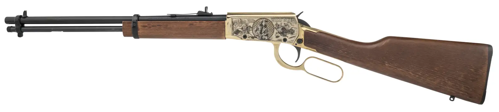 ROSSI RIO BRAVO RIL 22LR 18IN BBL PVD GOLD/DARK HW ENGRAVED BUFFALO BILL15/RD