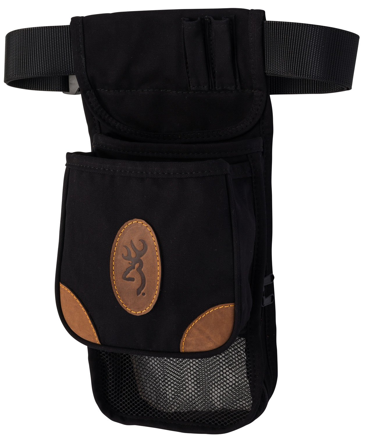 Browning 121388993 Lona Deluxe Shell Pouch Black/Brown Canvas/Leather Belt Mount Adjustable