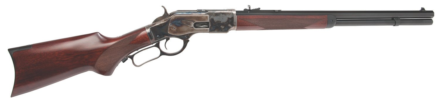142127.jpg Cimarron CA204 1873 Short Deluxe Full Size 45 Colt (LC) 10+1, 20" Blued Octagon Steel Barrel, Color Case Hardened Steel Receiver, Walnut Fixed Pistol Grip Stock, Right Hand
