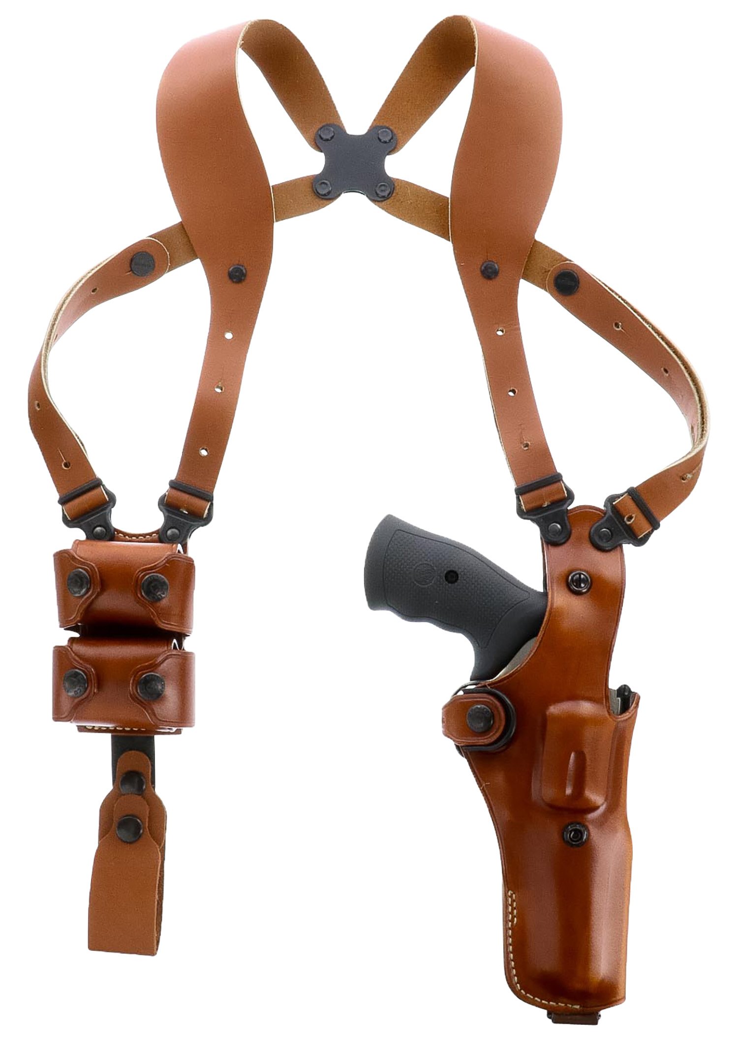 147497.jpg Galco VHS4104 VHS 4.0 Shoulder System Vertical Ambidextrous, Size Fits Chest Up To 56", Tan Leather, Fits L Frame S&W Model 686 (4" Barrel)