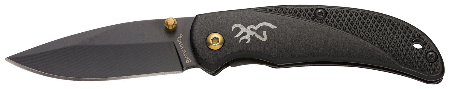 158809.jpg Browning 3220340 Prism 3 EDC Folding 2.38" Plain Black Oxide 7Cr17MoV SS Blade, Black w/Brass Accents & Logo Anodized Aluminum Handle, Includes Pocket Clip
