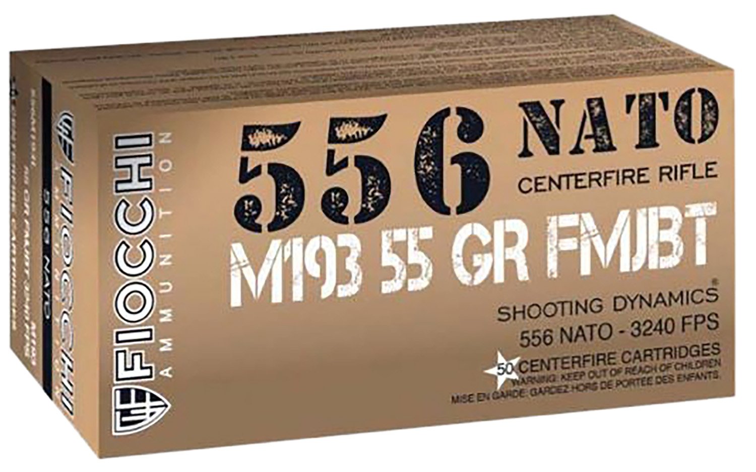 Fiocchi 556M193L 5.56NATO 55gr Full Metal Jacket Boat Tail 50 Per Box/20 Case