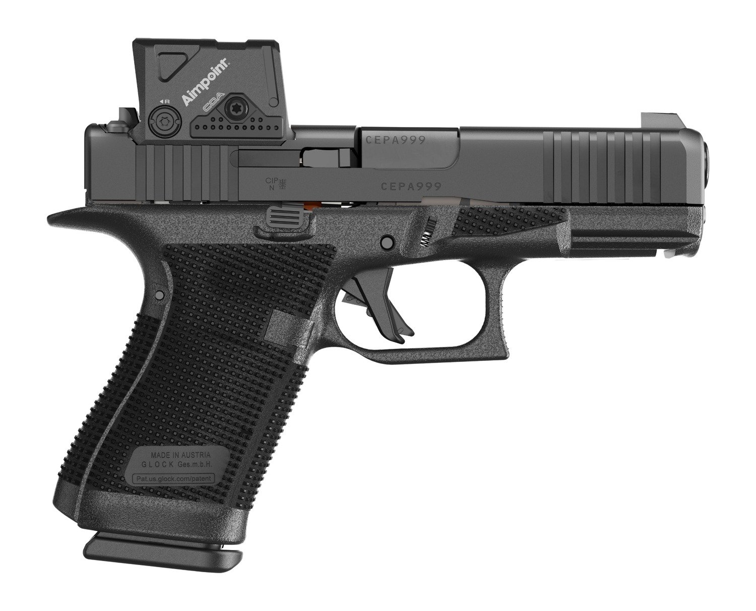 Glock P61950B03DC8A3 G19 Gen6 w/Aimpoint 9mm Luger 15+1 4.02" Black GMB Barrel, Black Steel Serrated w/Optic Slide, Black Polymer Frame w/Accessory Rail, Interchangeable Backstrap Grip, Aimpoint COA 3