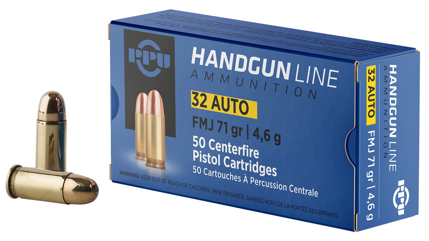 PPU PPH32AF Handgun  32ACP 71gr Full Metal Jacket 50 Per Box/20 Case