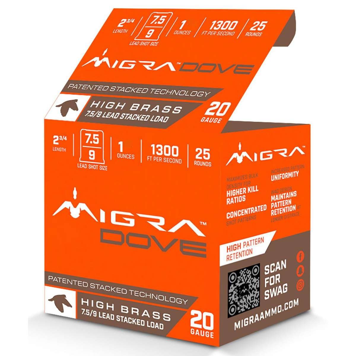 Migra Field Lite Stacked Shotshells 20ga 2-3/4" 1oz 1350 fps #7.5 & #9 25/ct