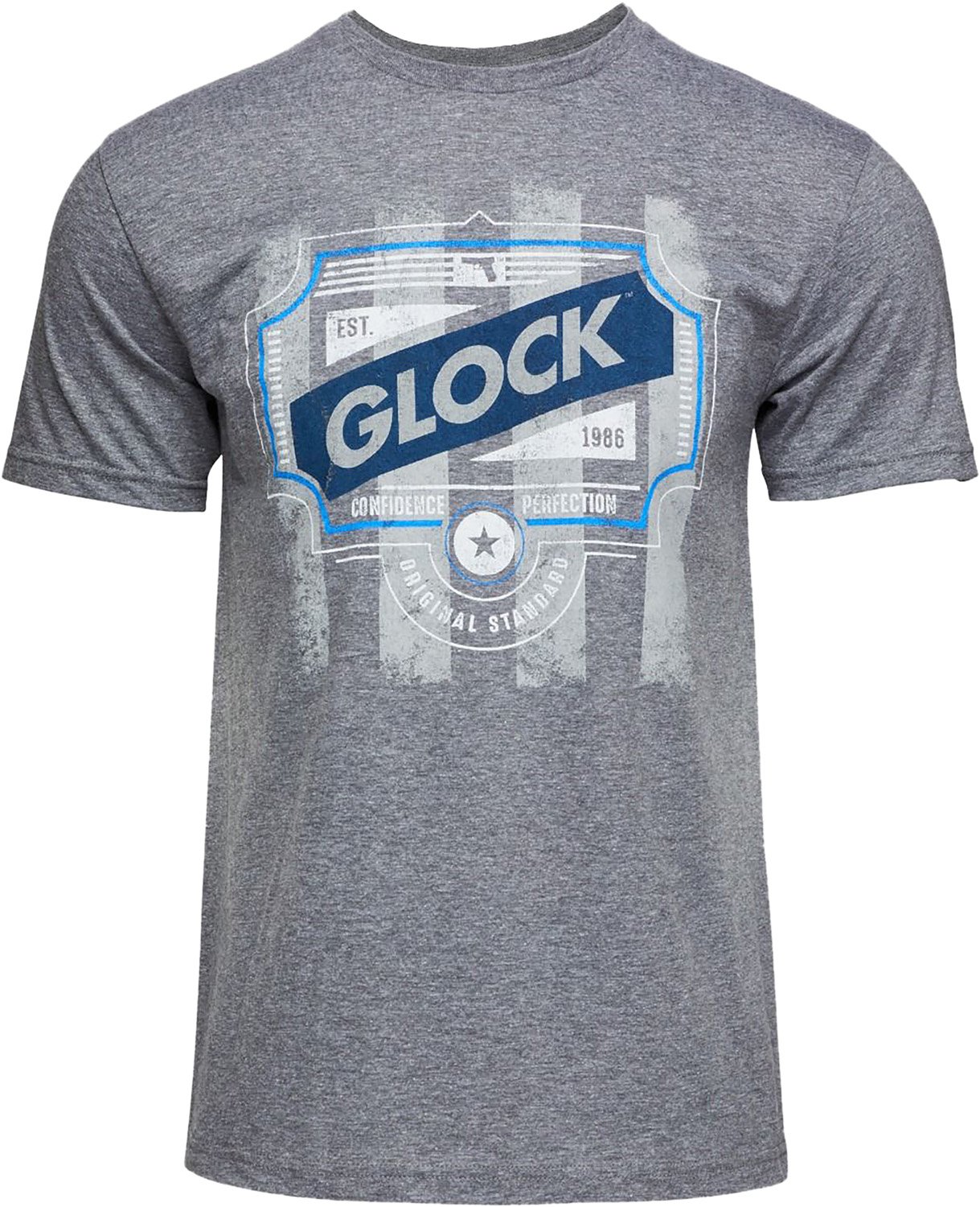 Glock AP96207 Blue Line Tee  Gray Ringspun Cotton/Polyester Short Sleeve Large