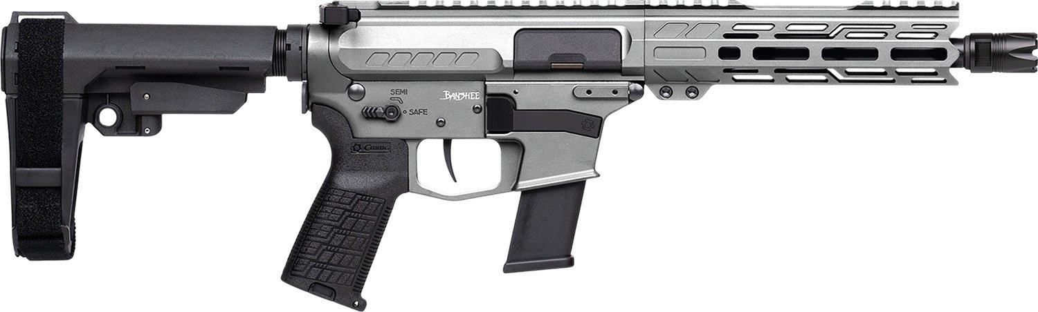 184134.jpg CMMG 45A890FTNG Banshee FE MkG 45 ACP 13+1 8" Black Nitride Threaded Barrel, M-LOK Handguard, Titanium Cerakote Aluminum Receiver w/Picatinny Rail, Black Polymer CMMG RipBrace, CMMG Zeroed Grip