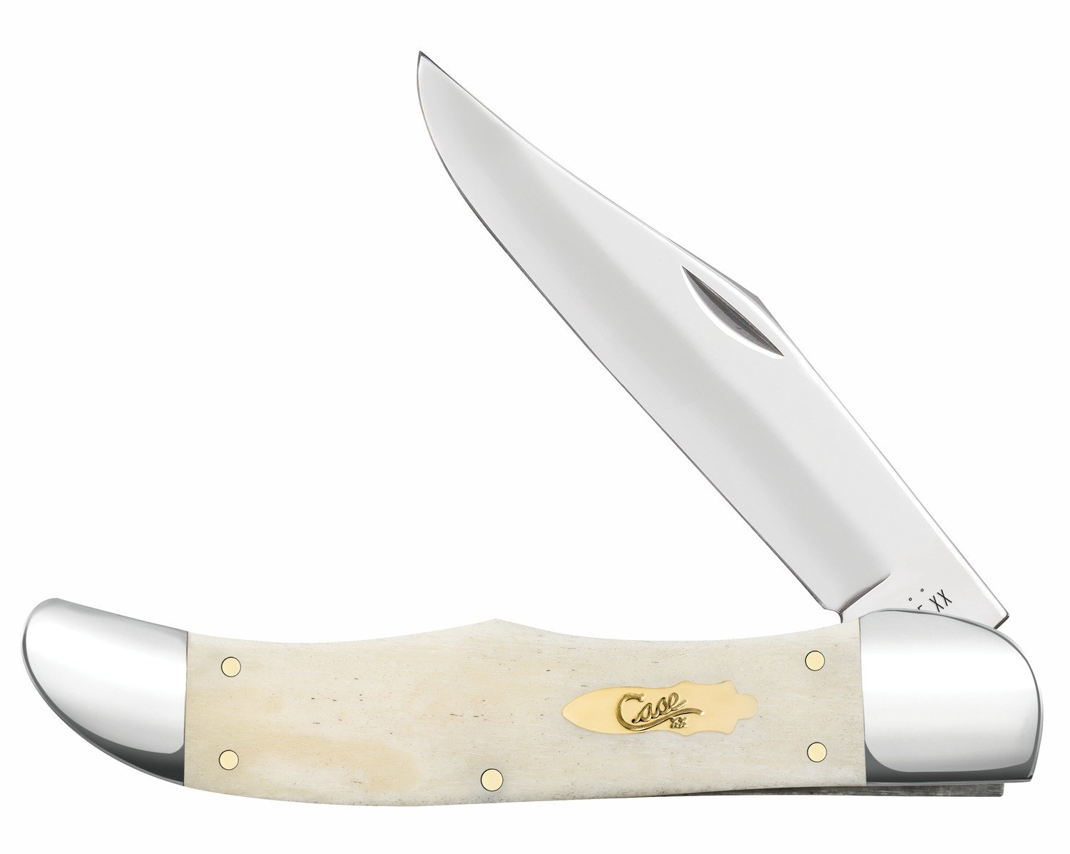 Case 11024 Hunter 4.10" Folding Clip Point Plain Mirror Polished Tru-Sharp SS Blade, Smooth Natural Bone Handle