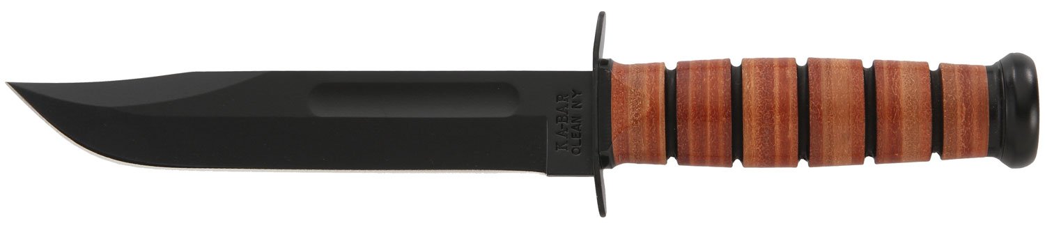 20693.jpg Ka-Bar 1217 USMC Fight/Utility 7" Fixed Clip Point Plain Black 1095 Cro-Van Blade. Brown Leather Handle. Includes Sheath