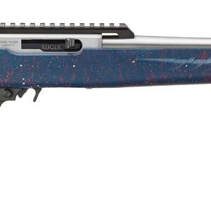 RUGER 10/22 22LR 18.5IN BARREL 10RD SS TB W/FH 250TH YR ANNIV ENG ON RCV BLUE SYN STOCK W/ RED AND WH SPLATTER 32039