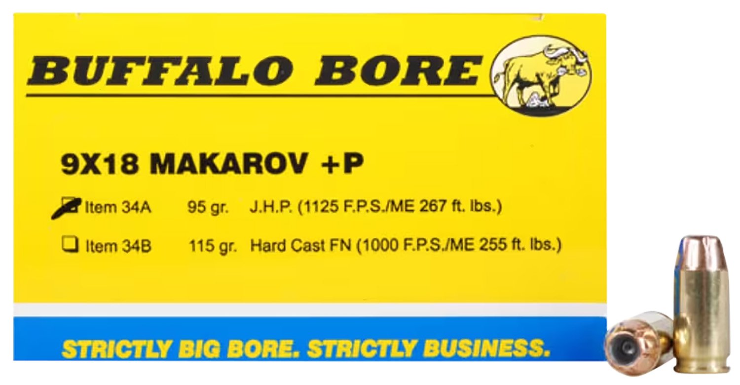 80756.jpg Buffalo Bore Ammunition 34A20 Personal Defense Strictly Business 9x18Makarov +P 95gr Jacket Hollow Point 20 Per Box/12 Case