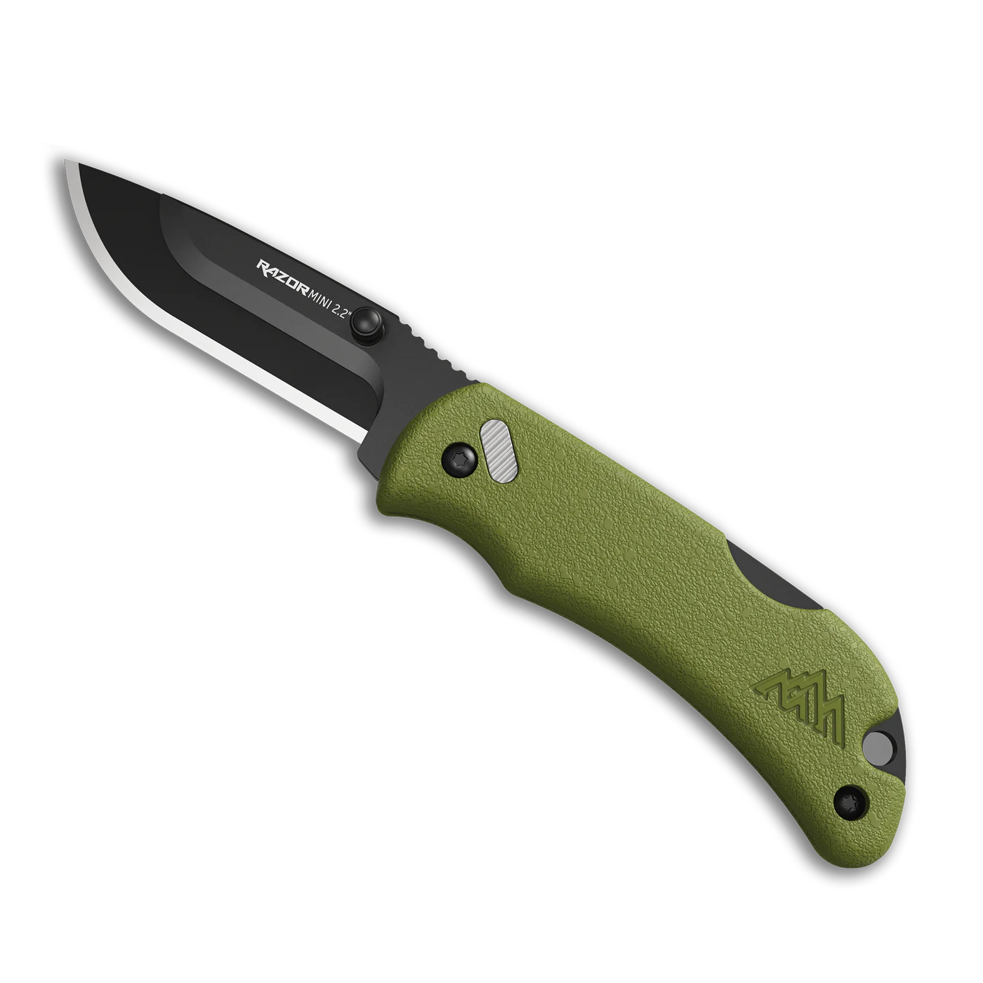 OE-RMG22-2C.png 2.2 RAZOR-MINI (OD Green PMS, Black 2 Drop-Pt Blades)