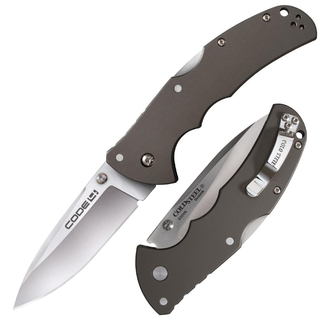 Cold Steel Code-4 Spear Point Lockback Knife Gray - 3-1/2" Blade Satin
