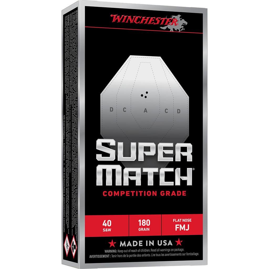 Winchester Super Match Handgun Ammunition 40 S&W 180gr FMJ 1010fps 50/ct