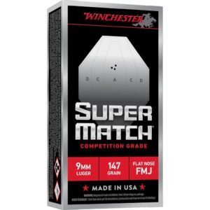 Winchester Super Match handgun Ammunition  9mm Luger 147gr FMJ 942fps 50/ct