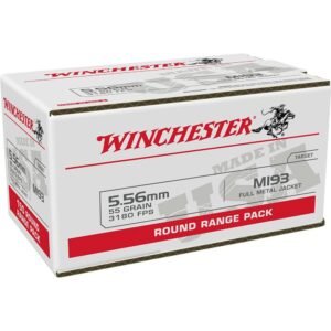 Winchester USA Lake City M193 Rifle Ammunition 5.56X45 NATO 55 gr. FMJ 3240 fps 100/ct