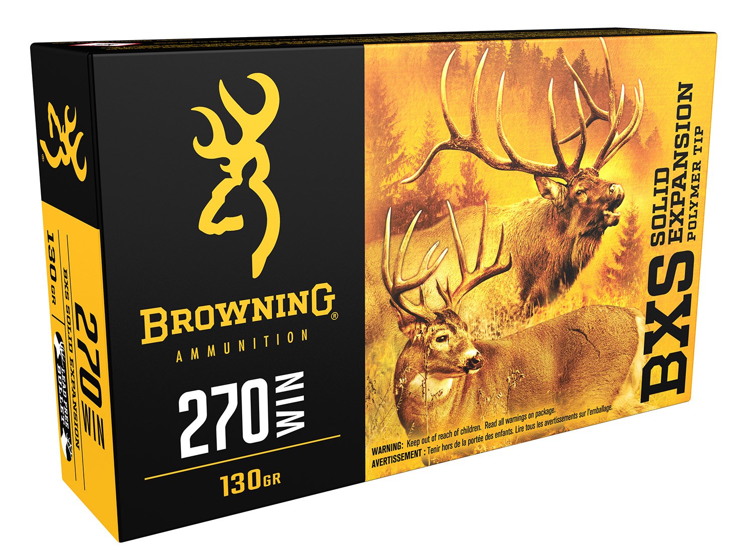 100688.jpg Browning Ammo B192402701 BXS Copper Expansion 270Win 130gr Lead Free Solid Expansion Polymer Tip 20 Per Box/10 Case