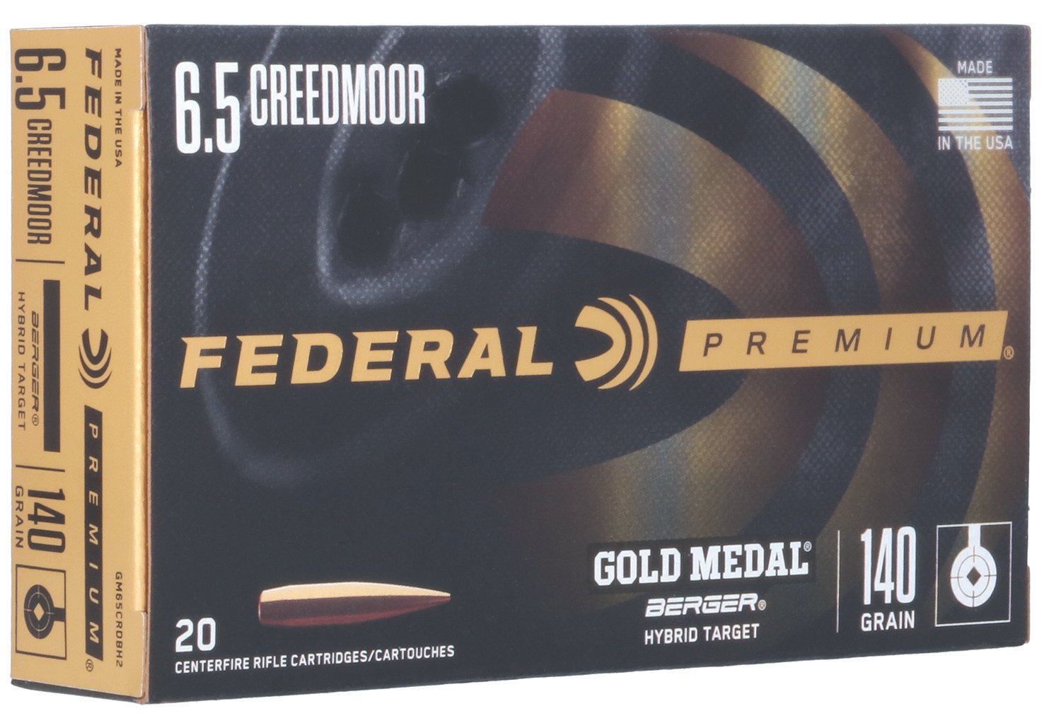130693.jpg Federal GM65CRDBH2 Premium Gold Medal 6.5Creedmoor 140gr Berger Hybrid Target 20 Per Box/10 Case
