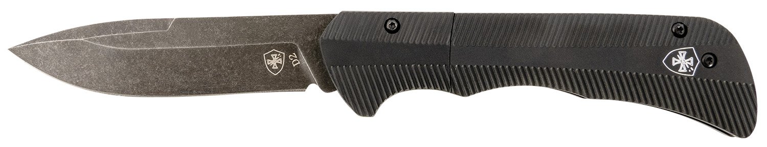 Templar Knife AAABK321 Auto Assist  3.50" Folding Drop Point Plain Black Oxide Stonewashed D2 Steel Blade, 4.25" Aluminum Handle