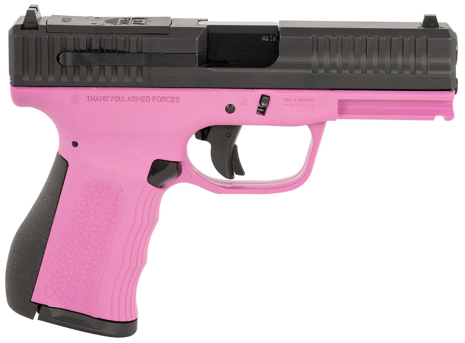 153238.jpg FMK FMKG49PK G3 9mm Luger 14+1 4" Stainless Steel Barrel, Black Optic Cut/Serrated Carbon Steel Slide, Pink Polymer Frame w/Picatinny Rail, Black Backstrap Grip
