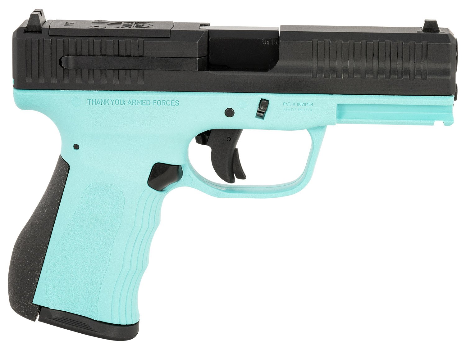 FMK FMKG49BJ G3  9mm Luger 14+1 4" Stainless Steel Barrel, Black Optic Cut/Serrated Carbon Steel Slide, Blue Jay Polymer Frame w/Picatinny Rail, Black Backstrap Grip