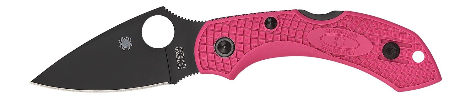 Spyderco C28FPPNS30VBK2 Dragonfly 2  2.30" Folding Plain Black TiCN CPM S30V SS Blade/Pink Textured w/Black Accents FRN Handle Includes Pocket Clip
